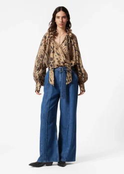 Blouse à Encolure Volantée Avec Lien à Nouer