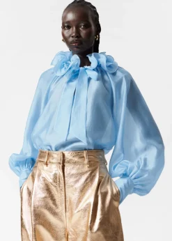 Blouse à Encolure Volantée Avec Lien à Nouer