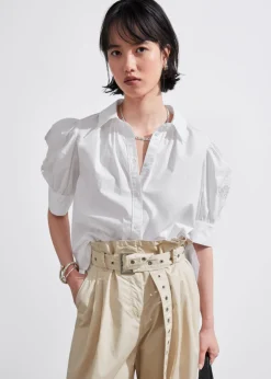 Blouse Brodée à Manches Ballon