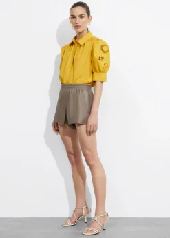 Blouse Brodée à Manches Ballon