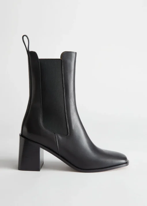 Bottines Chelsea à Talons En Cuir