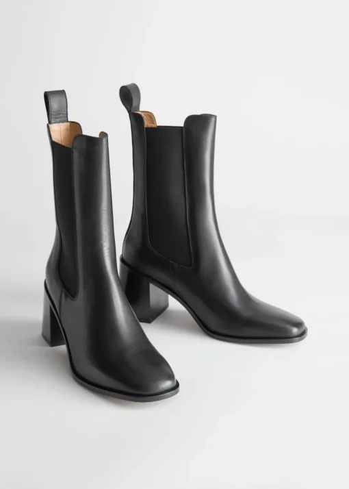 Bottines Chelsea à Talons En Cuir