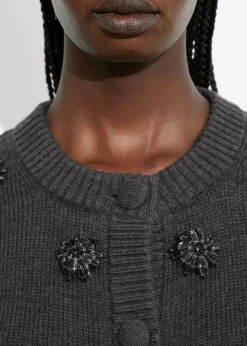 Cardigan à Perles En Laine Mérinos