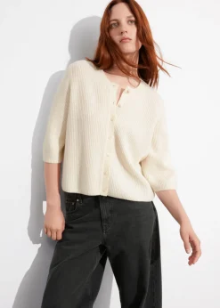 Cardigan En Laine Mérinos à Maille Côtelée