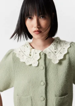 Cardigan En Maille à Col Crocheté