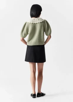 Cardigan En Maille à Col Crocheté