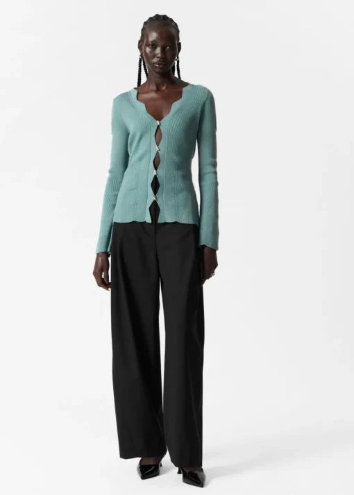 Cardigan Festonné En Laine Mérinos