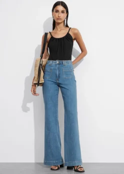 Jeans Bootcut à Poches Plaquées