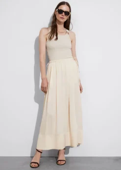 Jupe Midi Plissée à Cordon De Serrage