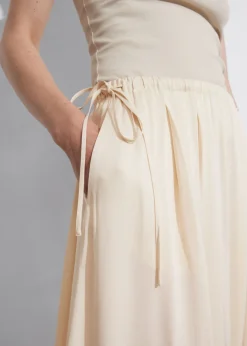 Jupe Midi Plissée à Cordon De Serrage