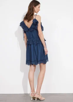 Robe Courte Brodée à Bretelles