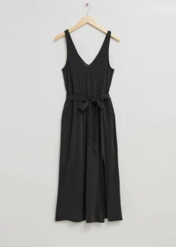 Robe Midi à Col En V En Cupro