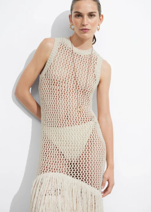 Robe Midi Crochetée à Franges