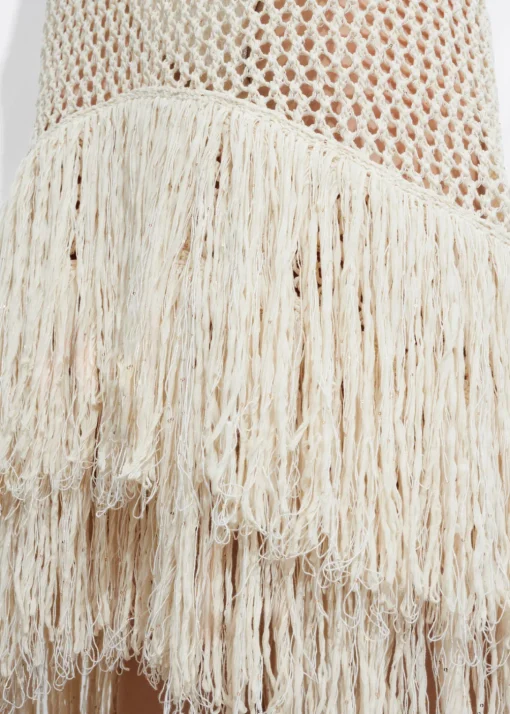 Robe Midi Crochetée à Franges