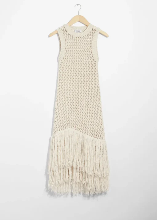 Robe Midi Crochetée à Franges