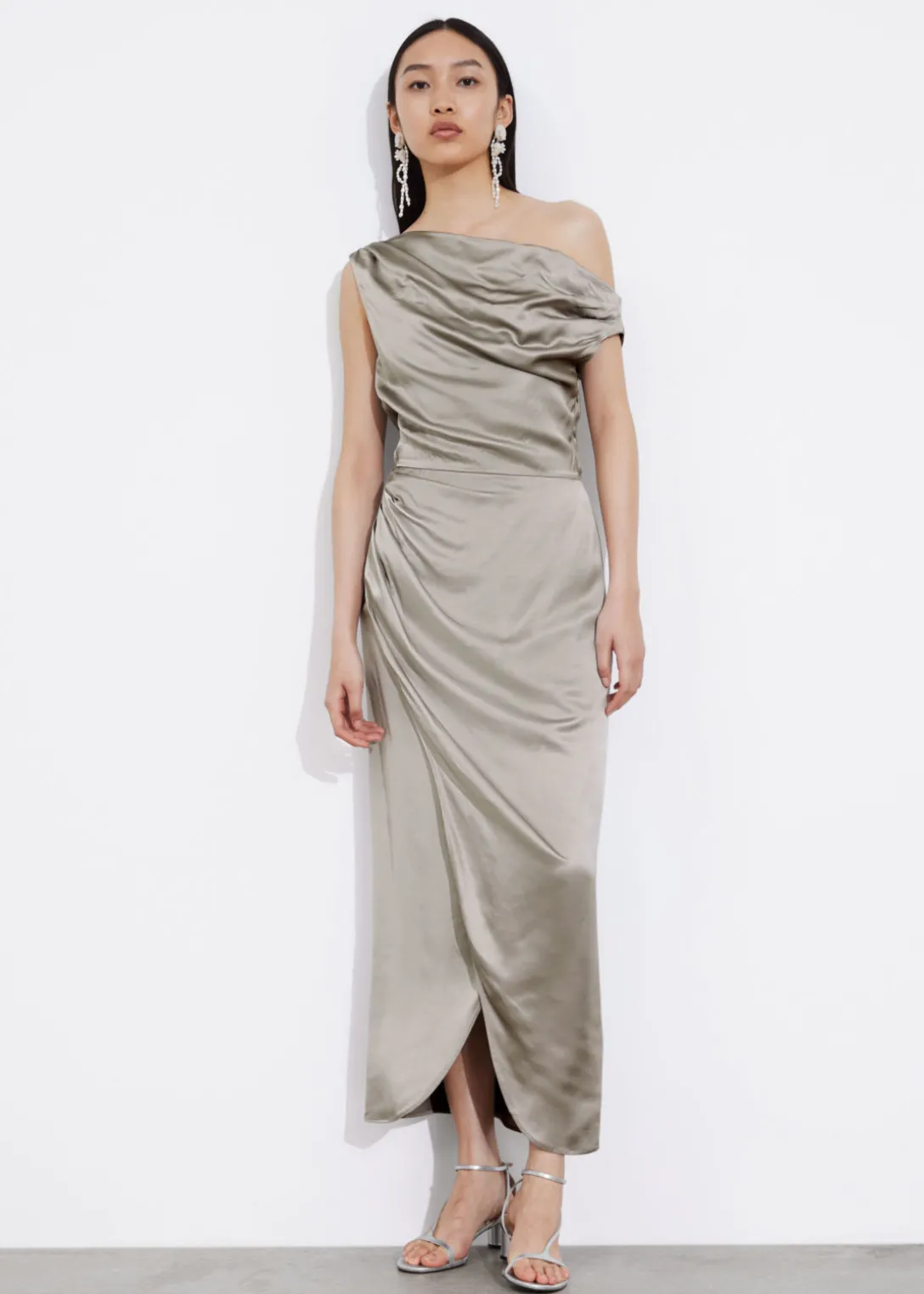 Robe Midi Drapée En Satin