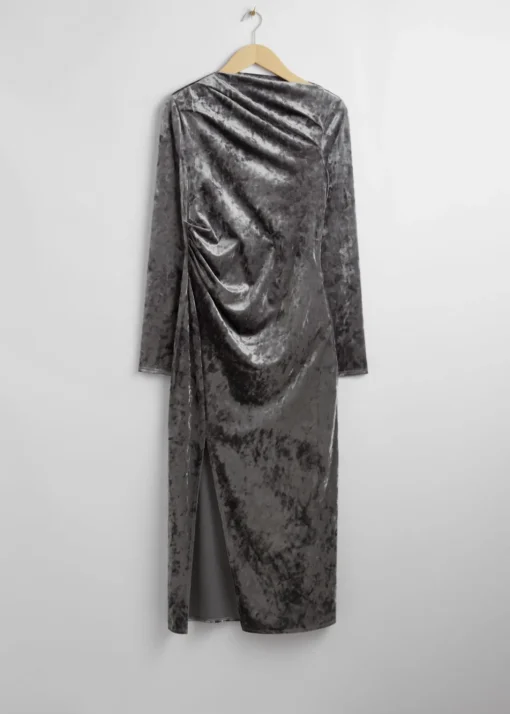 Robe Midi Drapée En Velours