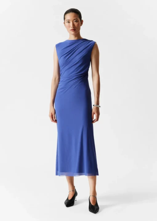 Robe Midi Drapée Sans Manches