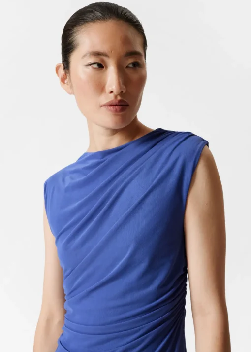 Robe Midi Drapée Sans Manches