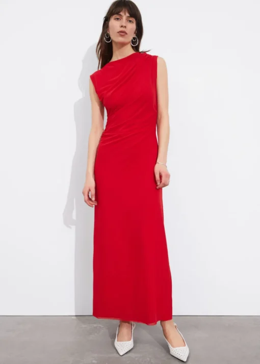 Robe Midi Drapée Sans Manches