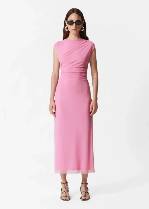 Robe Midi Drapée Sans Manches