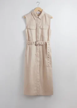 Robe Midi En Lin De Style Utilitaire