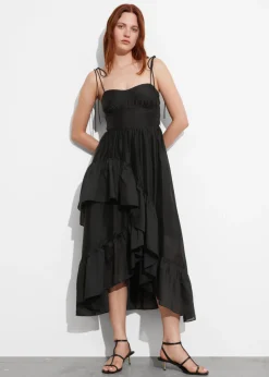 Robe Midi Volantée à Bretelles