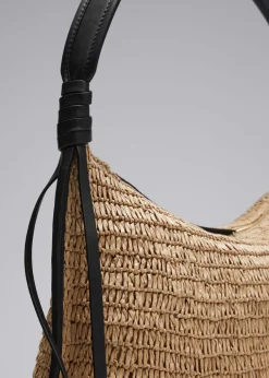 Sac En Paille à Détails En Cuir