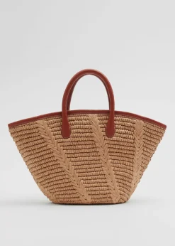 Sac Fourre-tout En Paille à Bordures En Cuir