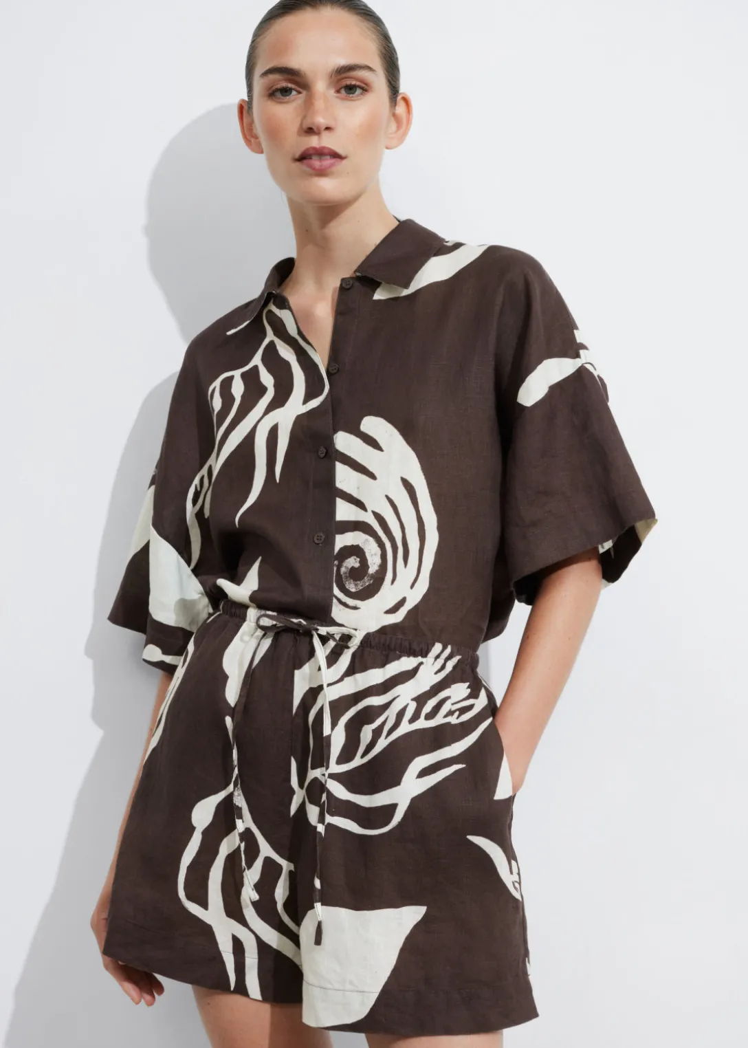 Short En Lin à Cordon De Serrage