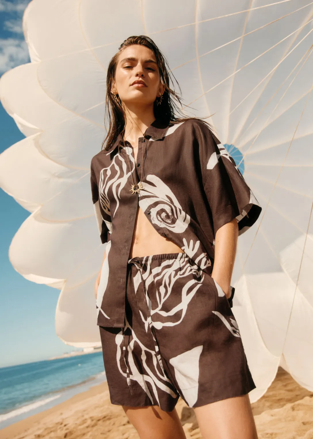 Short En Lin à Cordon De Serrage