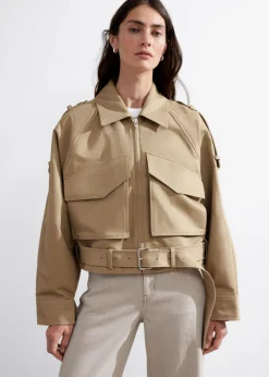 Veste Ceinturée à Poches Plaquées